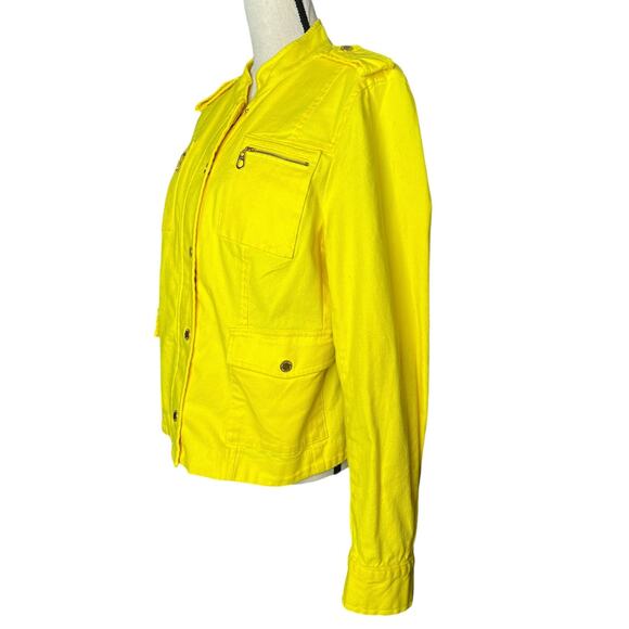 Jones New York Women's denim Jacket in Yellow Zipper and Snap Close Size L - Picture 3 of 7